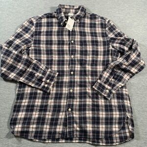 H&M L.O.G.G. Shirt Mens Extra Large Navy Red White Plaid Flannel Button Down XL‎